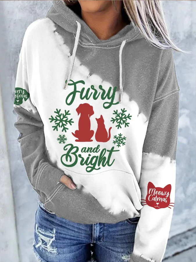 Women's Furry And Bright Print Long Sleeve Hoodie
