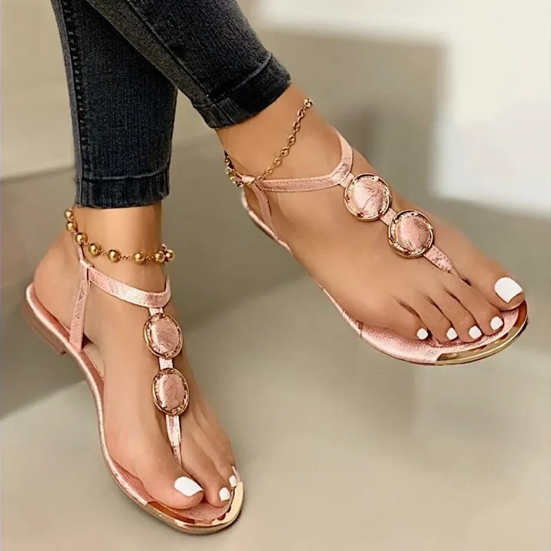2020 Women Summer Sandals Fashion Casual Beach Outdoor Flip Flop Sandals Metal Decoration Ladies Flat Shoes Big Size 35-43