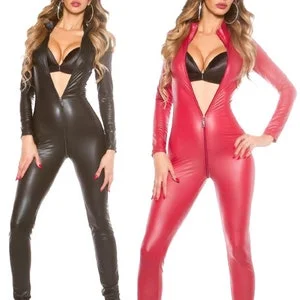 pornhint Pornhint Latex Cat Suit Leather Bodysuit Front Zipper Clubwear Catsuit for Women latex