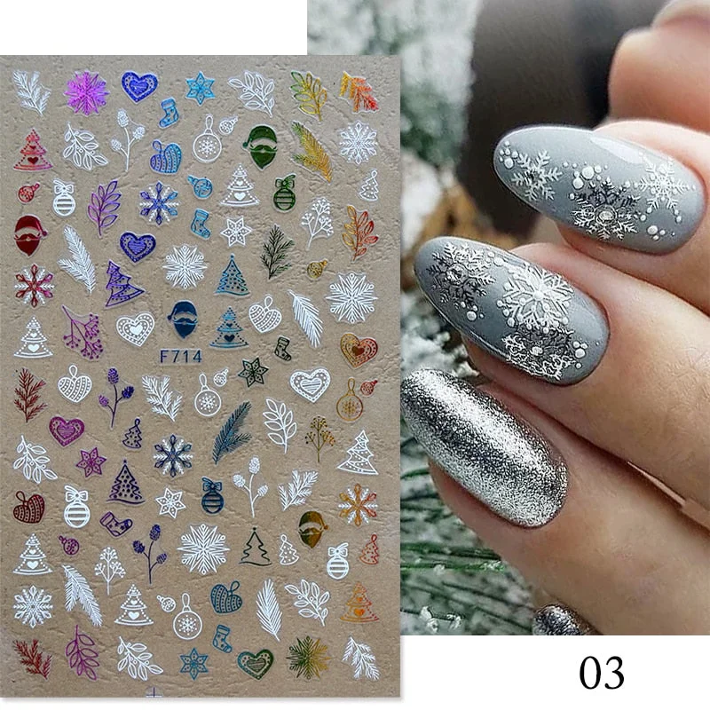 Gold White Bronzing Christmas Nail Sticker 3D Snowflakes Leaf Geometry Lines Letter For Manicure Sliders Decoration Accessories