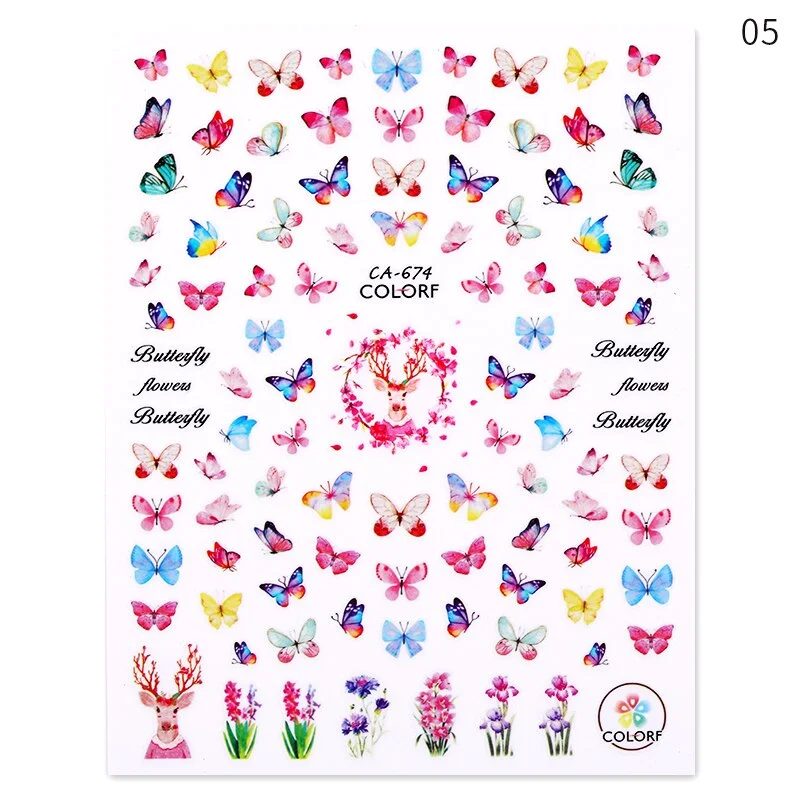 Butterfly Geometric Design 3D Nail Sticker Fruit Transfer Decals Adhensive Slider Wraps Decoration Nail Art DIY Accessories