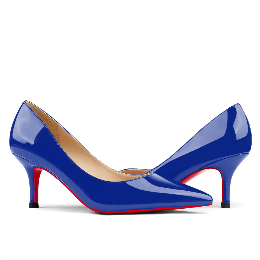 2.36"  Pointed Toe Red Bottom Kitten Heels Daily Patent Pumps for Women-MERUMOTE