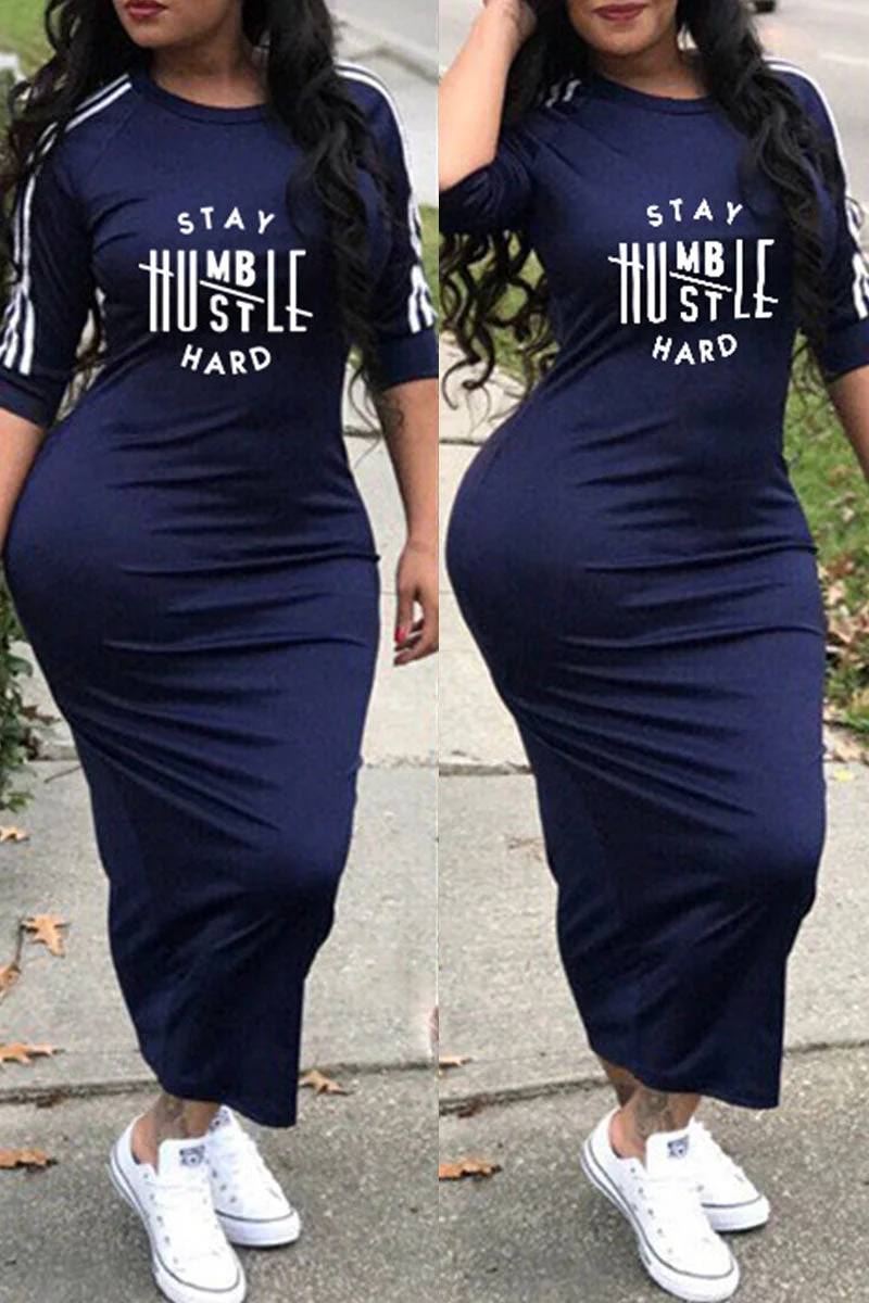 Fashion Casual Letter Print Split Joint O Neck Dresses