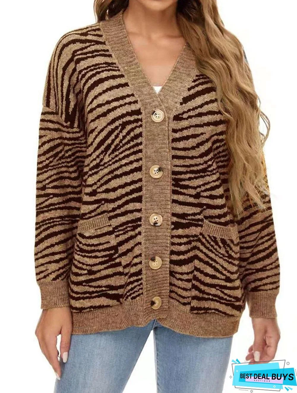 Autumn and Winter Loose Single-Breasted Pocket Knitted Cardigan