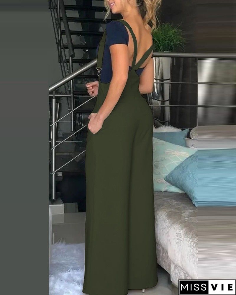 Casual Color-Block Plain Jumpsuit & Romper