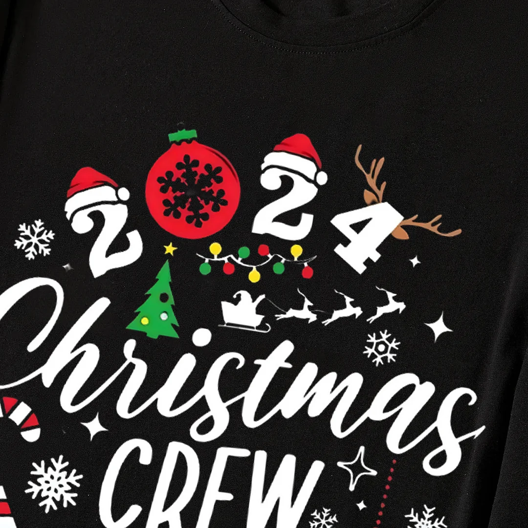 "Christmas Crew 2024" Cute Pattern Printed Red & White & Green Plaid Family Matching Pajamas