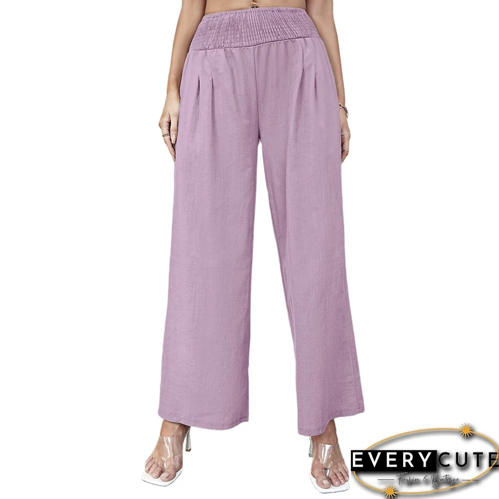 Pink Pleated High Waist Casual Pants