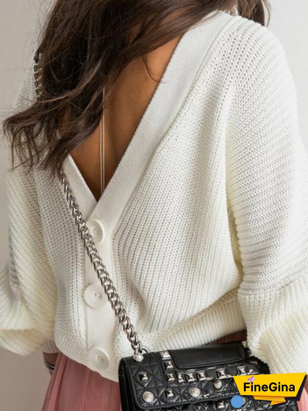 Back Button Pullover Knit Sweater