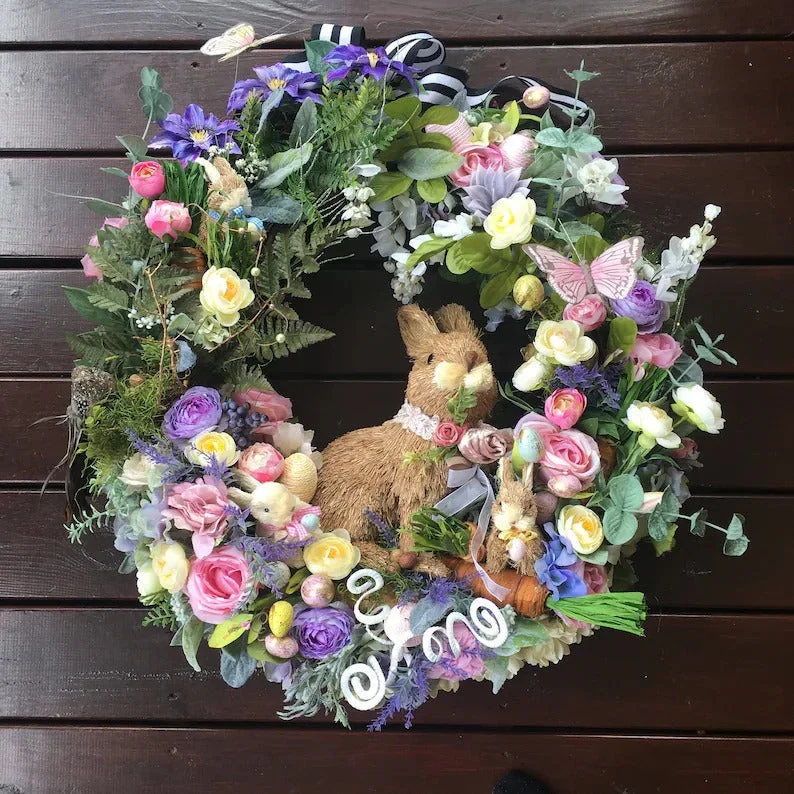 2022 New Easter Decoration - 28in. Easter Bunny Floral Wreath