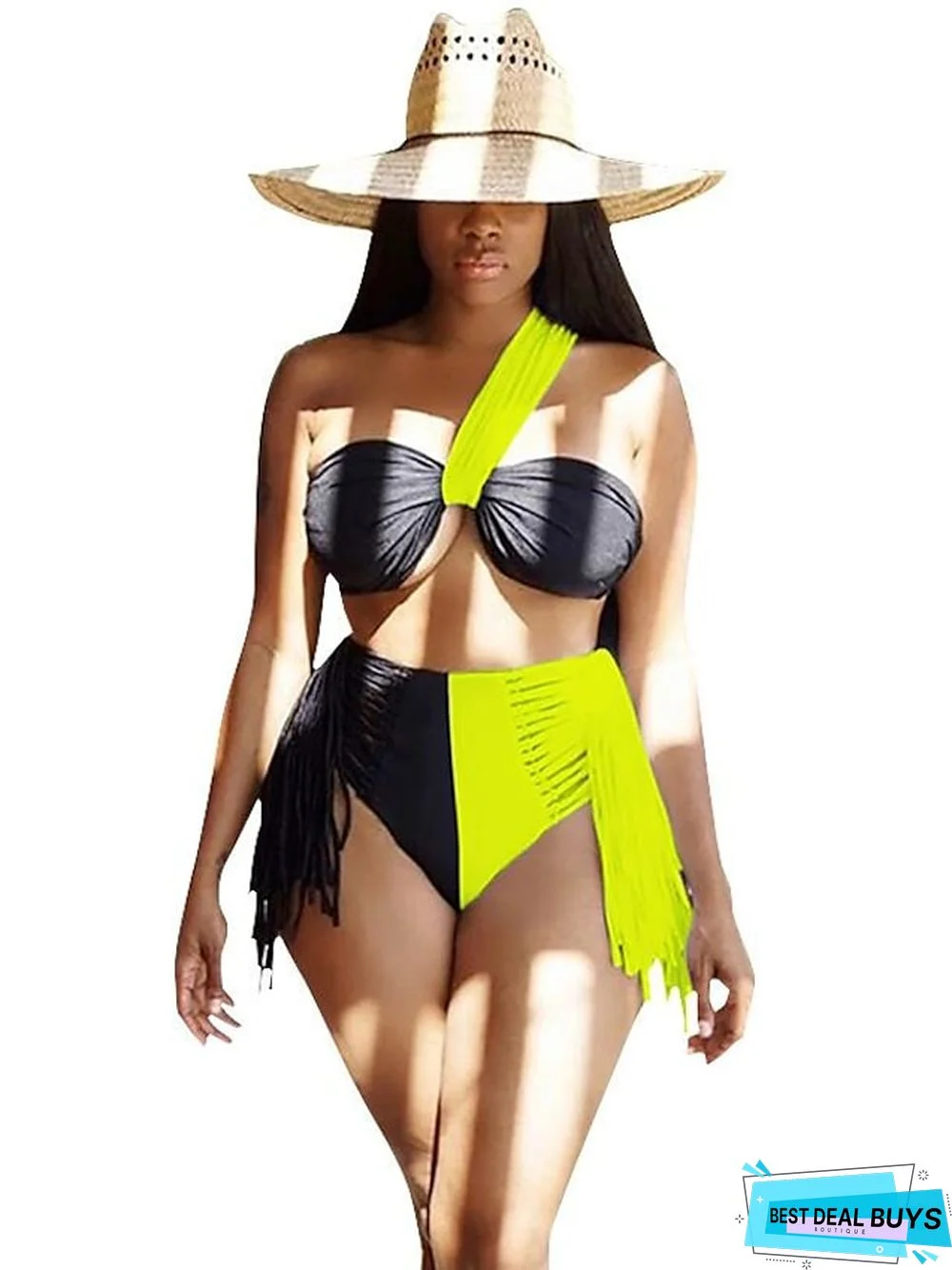 Women's Swimwear Bikini Normal Swimsuit 2 Piece Color Block fluorescent green White Orange Bathing Suits Sports Summer