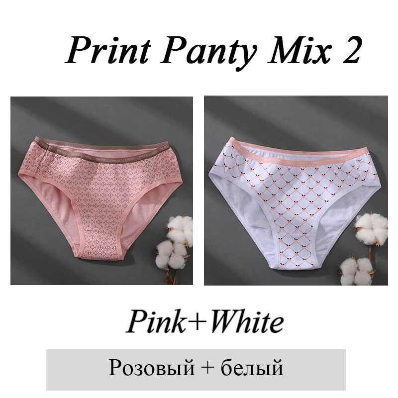 FINETOO Women 1Pc/2Pcs Cotton Panties Female Print Briefs Sexy Low-Rise Underpants Girls Cute Plus Size M-2XL Intimates Lingerie