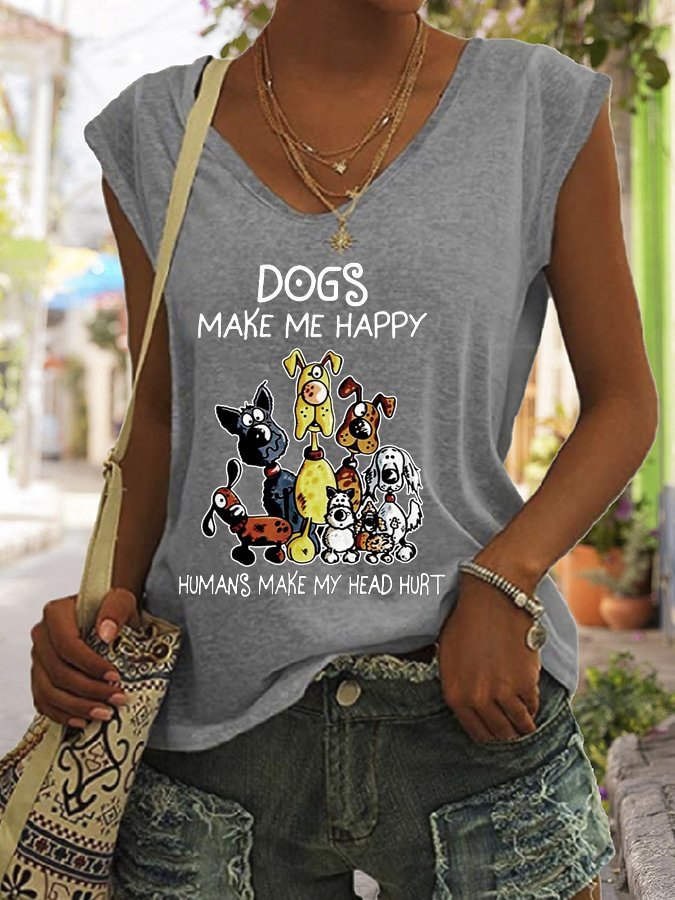 Women's Funny Dog Print Pullover Tee Shirt, Funny Tee Shirt, Sarcastic T-Shirt, Saying Tee Shirt