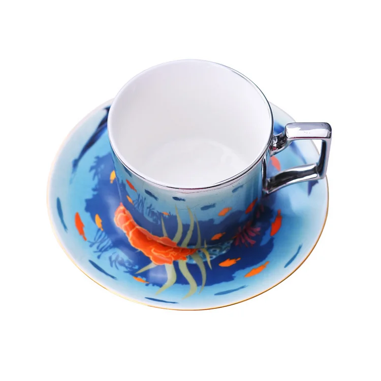 Ocean World Ceramic Tea Cup and Saucer Spoon