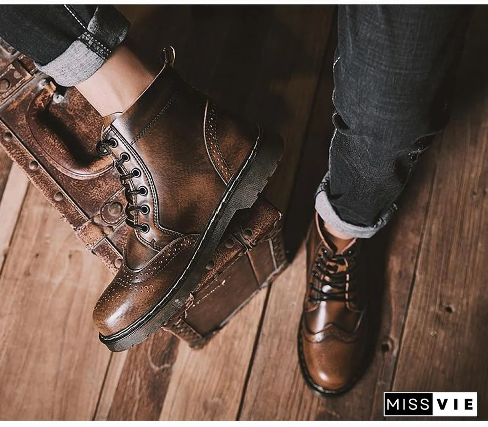 Leather Men Boots Winter Waterproof Ankle Boots Riding Boots Outdoor Working Snow Boots Men Shoes