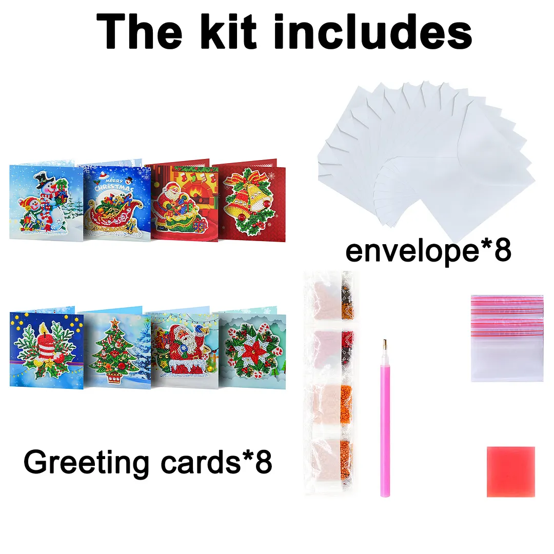 8PCS Christmas Atmosphere DIY Diamond Painting Greeting Card Kits with Envelopes Diamond Art Greeting Cards Diamond Art Cards Kits for Adults DIY Crafts Family Friend Gifts