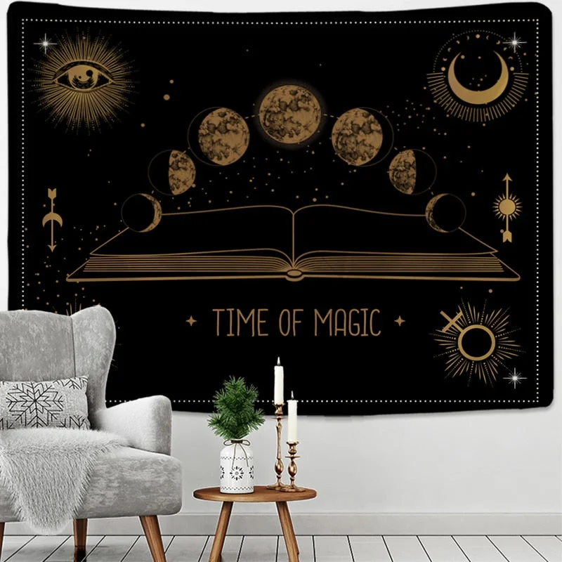 Moon Phase Moth Tapestry Wall Hanging Bohemian Style Witchcraft Psychedelic Dark Universe Living Room Home Decor