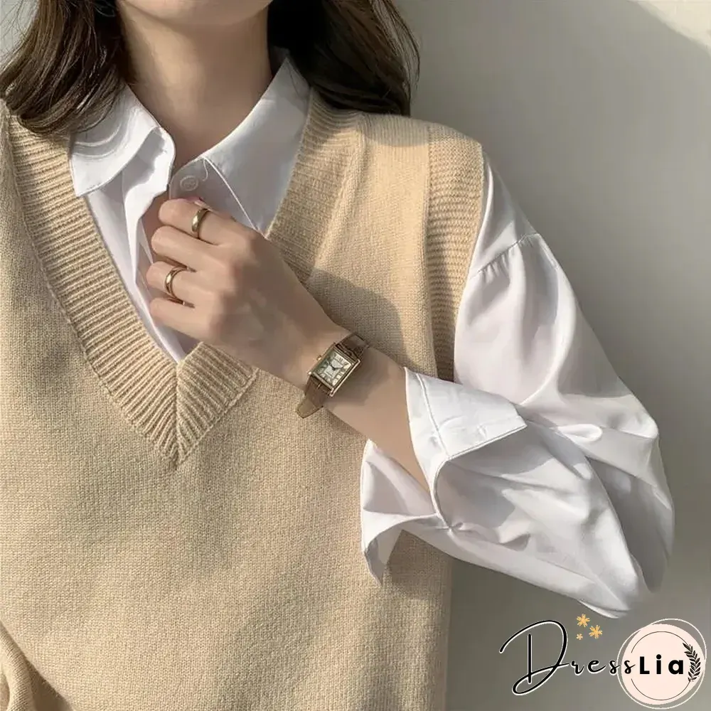 Fashion Sweater Vest Women Autumn V-neck Knit Pullover Female Solid All-match Casual