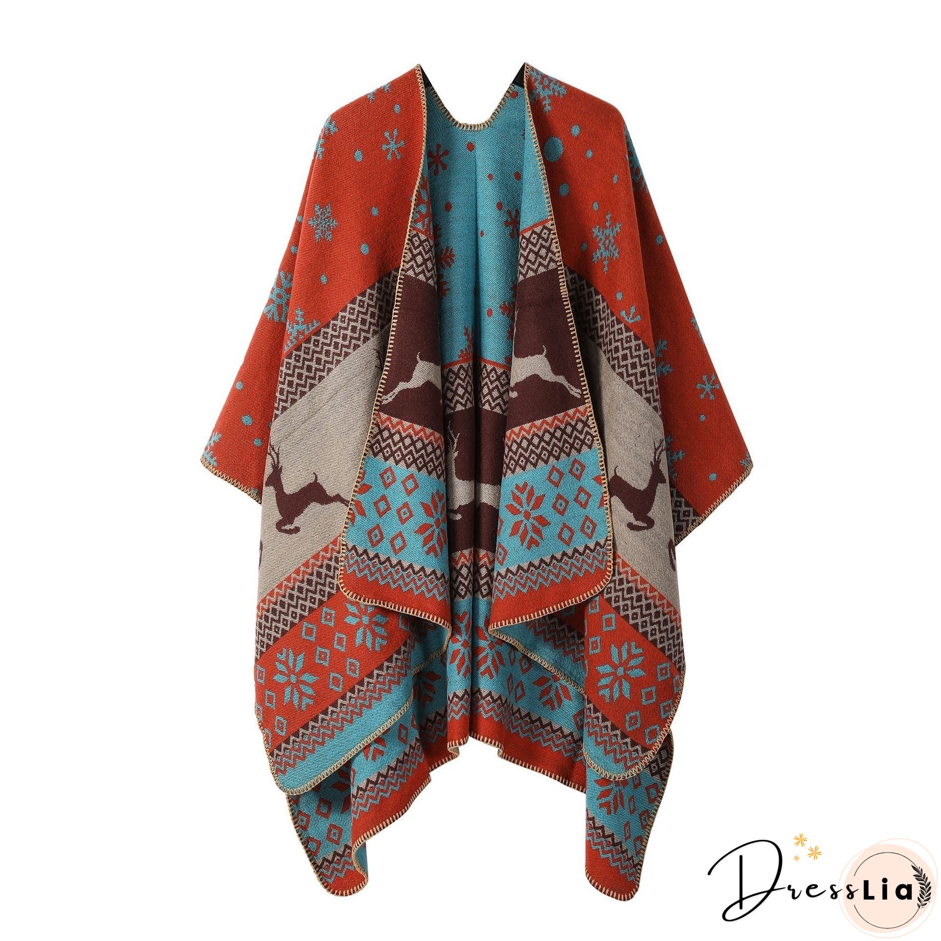 Ethnic style shawl, women's outfit, double-sided imitation cashmere scarf, blanket cape, autumn and winter Christmas day cape, thickened