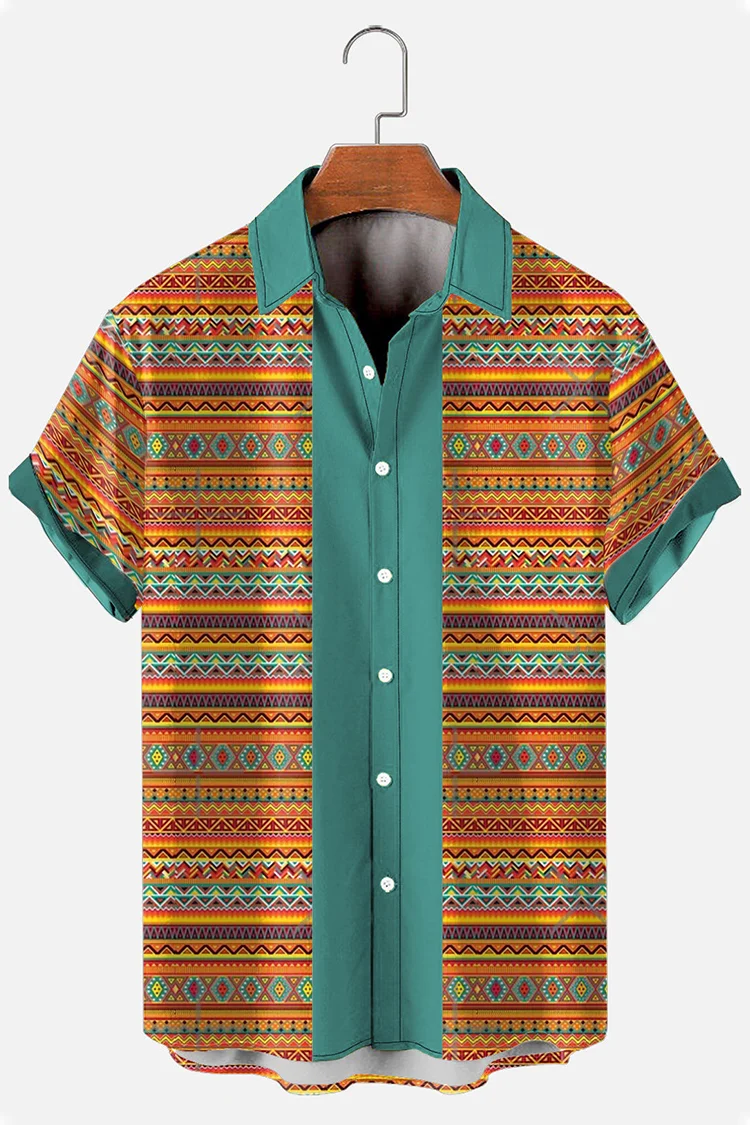 Men's Vintage Print Short Sleeve Shirt