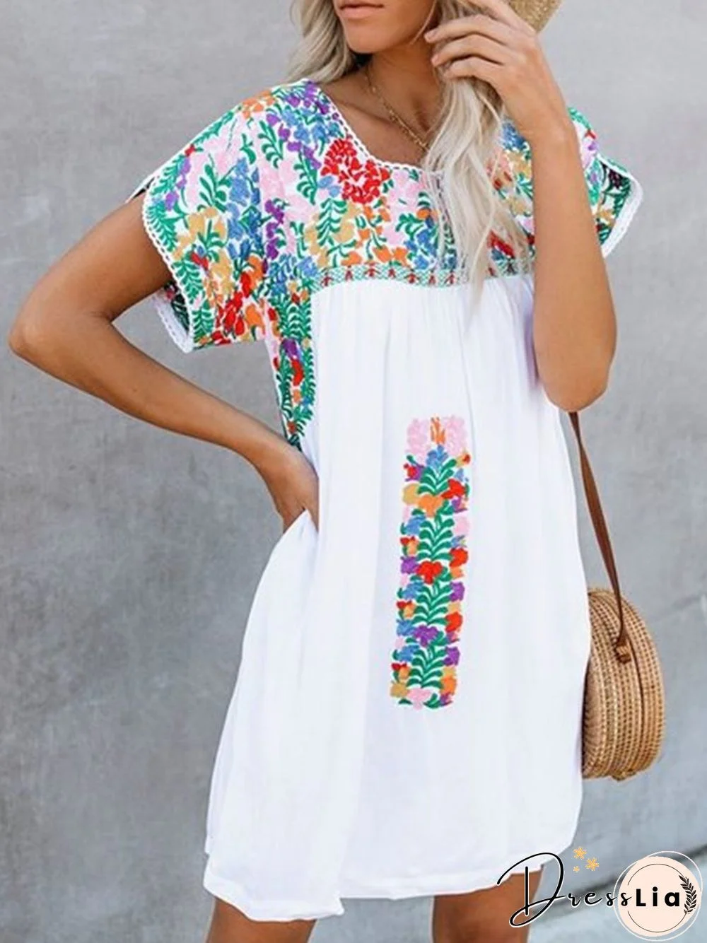 Vintage Short Sleeve Weaving Dress For Women