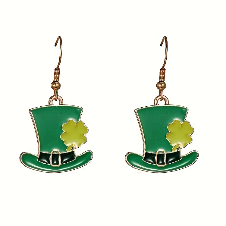 St. Patrick'S Day Clover Hat Earrings