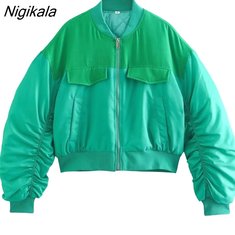 Nigikala 2022 Women Contrasting Colors Oversize Parkas Cropped Jacket Long Sleeve Female Padded Overcoat
