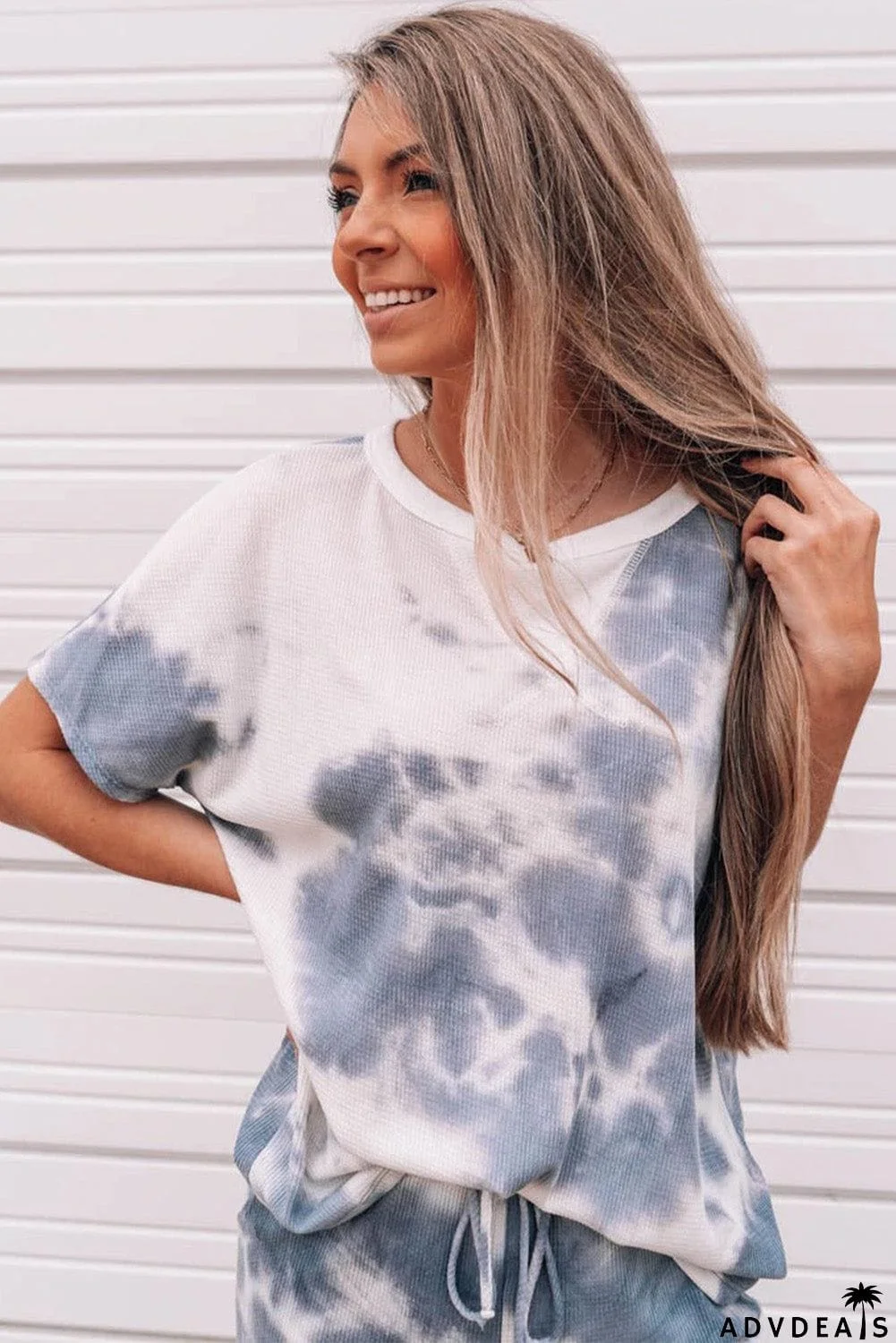 Tie-dyed Short Sleeve Top and Elastic Waist Pants Set
