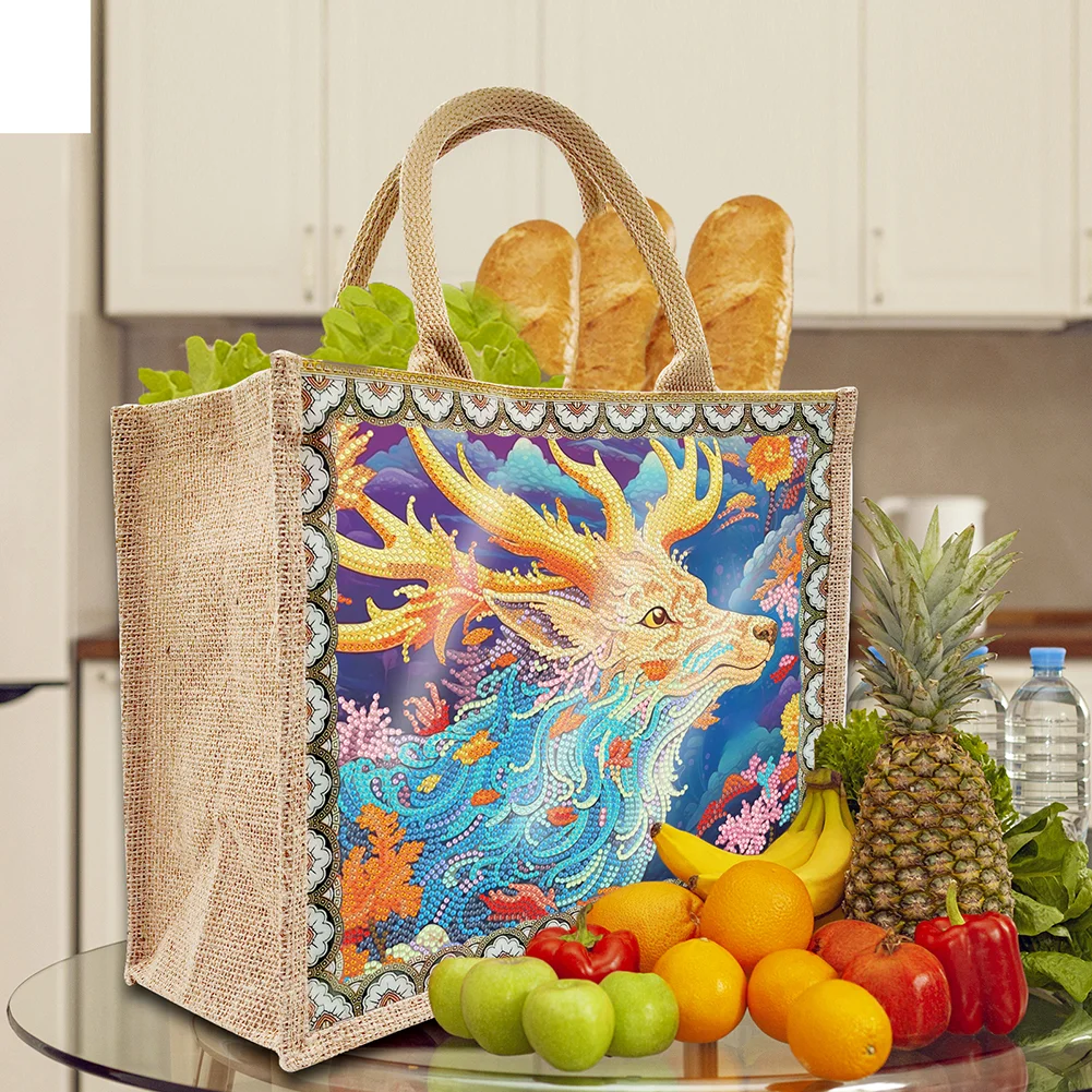 [Upgrade - Waterproof Bag]DIY Elk Linen Diamond Painting Tote Bag Replaceable Canvas for Women Adults