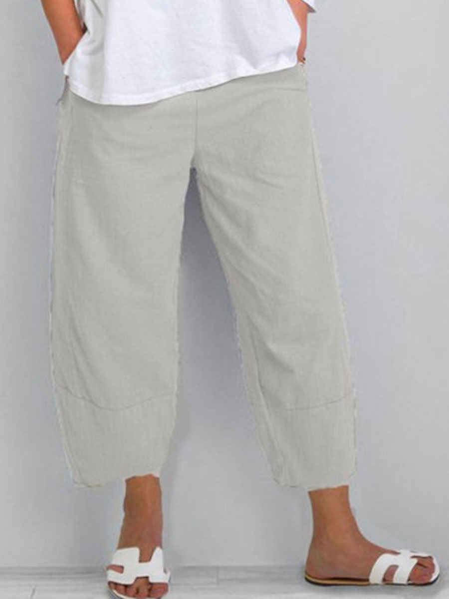 All-match Casual Cotton And Linen Stitching Cropped Pants
