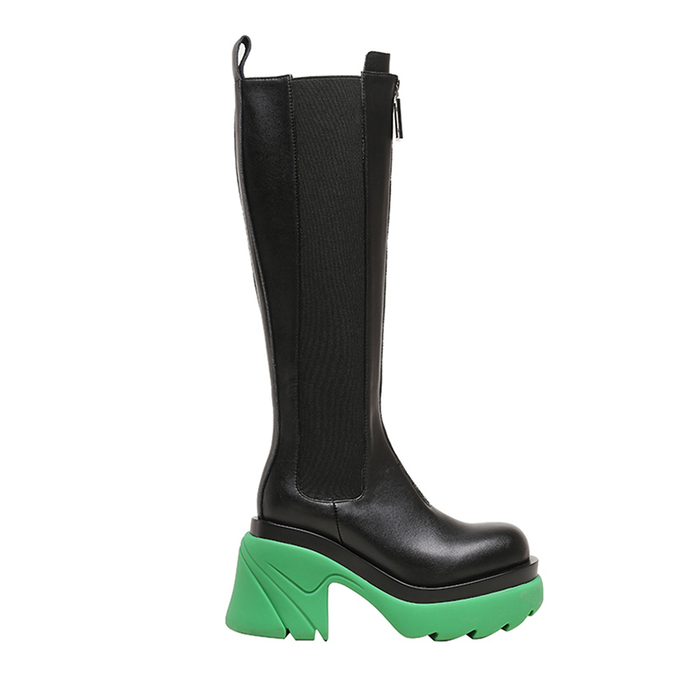 80mm Round Toe Thick-soled Front Zipper Boots-vocosishoes