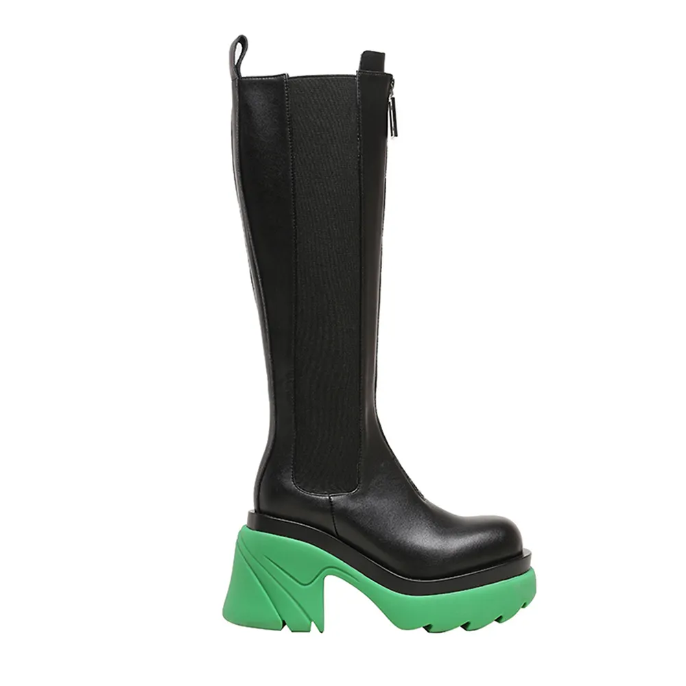 80mm Round Toe Thick-soled Front Zipper Boots-vocosishoes