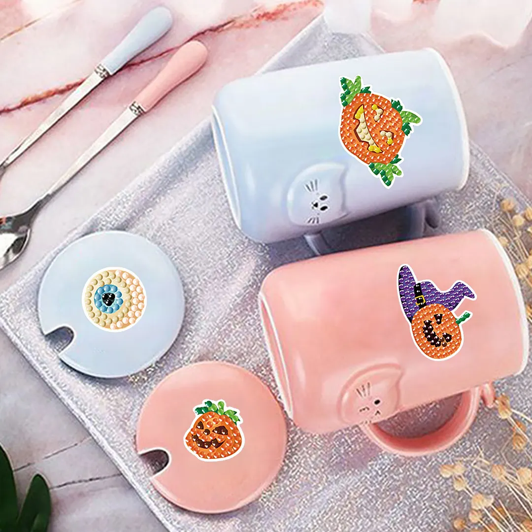 DIY Diamond Painting Sticker Diamond Art Stickers Arts and Crafts Decorative Diamond Stickers for Birthday Party Halloween Christmas Gifts (Halloween Pumpkin)