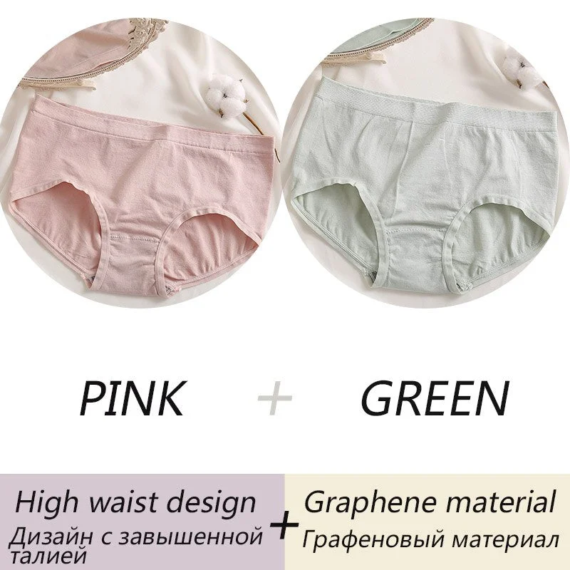 Women's Cotton Panties High Waist Briefs For Woman Graphene Crotch Antibacterial Comfort Underwear Skin-friendly Panty Intimate