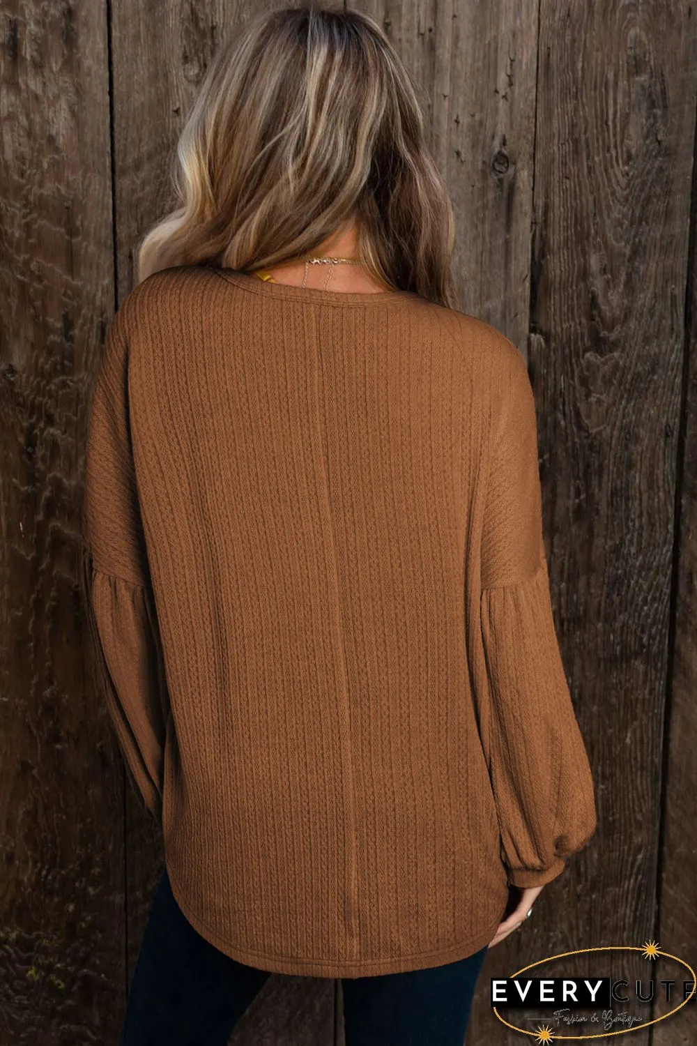 Orange Faux Knit Jacquard Puffy Long Sleeve Top