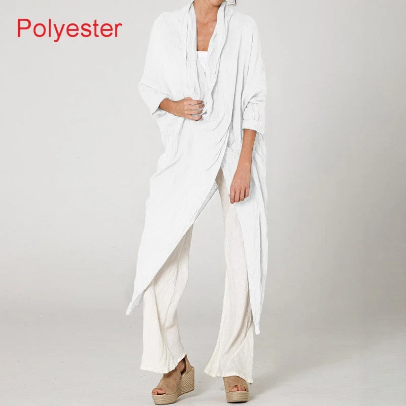 Celmia Women Tops Vintage Solid Blouses 2022 Summer Fashion Long Shirts Casual Cowl Neck Long Sleeve Asymmetrical Party Blusas