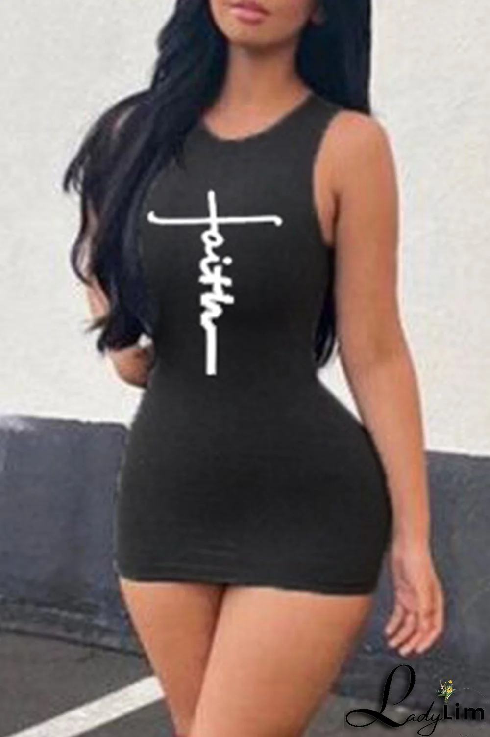 Green Fashion Casual Print Basic O Neck Sleeveless Dress