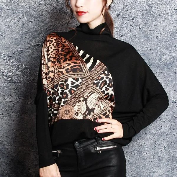 Patchwork Pleated 2020 Winter Elegant Casual Style Loose Tee Top