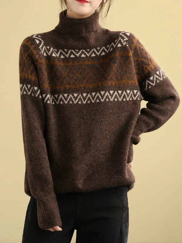 Original Print High-Neck Knitting Sweater