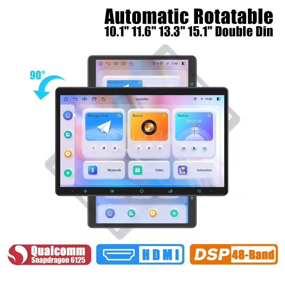 JOYING nou proiectat 10.1„11.6” 13.3"15.1” Android 12 Car Stereo universal unitate de cap cu ecran rotativ automat