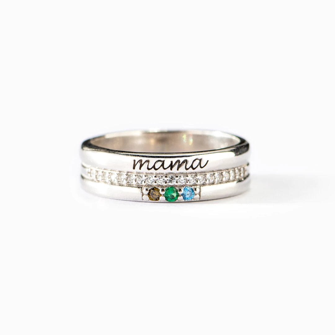 Personalized 1-8 Birthstones Mama Ring | Best Gift for Mom Grandma