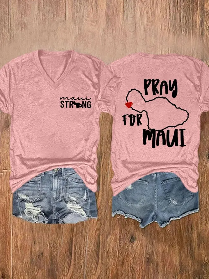 Women's Maui Strong Pray For Maui Print Short Sleeve T-Shirt