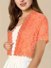 Contrast Lace Open Front Short Sleeve Cardigan for Women