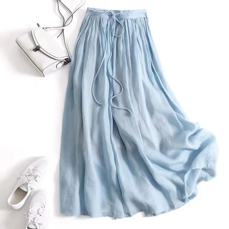 Drape flowing cotton and linen skirt