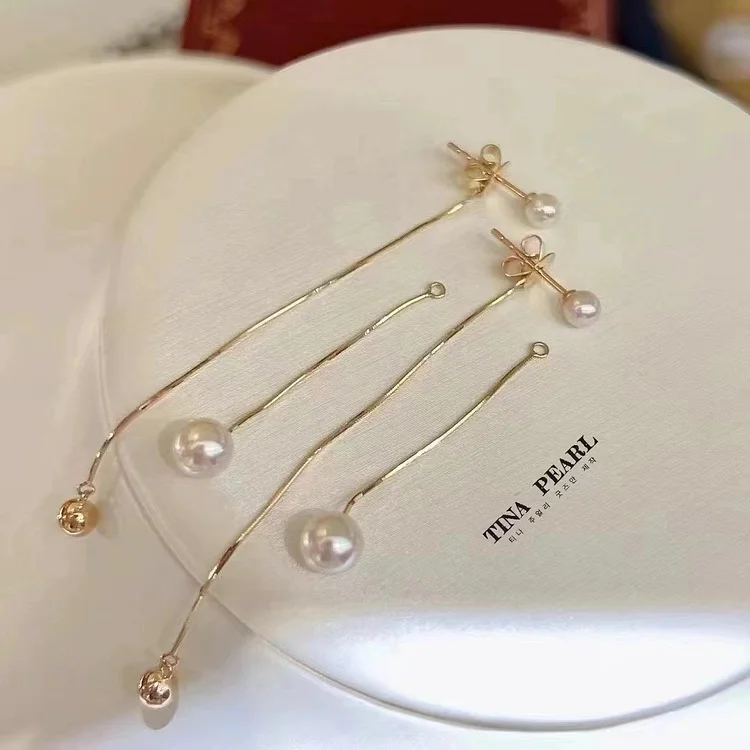 TINA Jewelry Natural Seawater AKOYA+18K gold pearl earrings