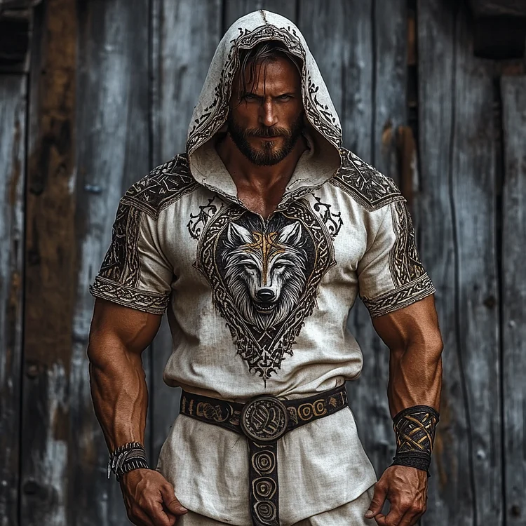 Men's Viking Wolf  With Celtic Knot Art Pattern Hooded T-shirt