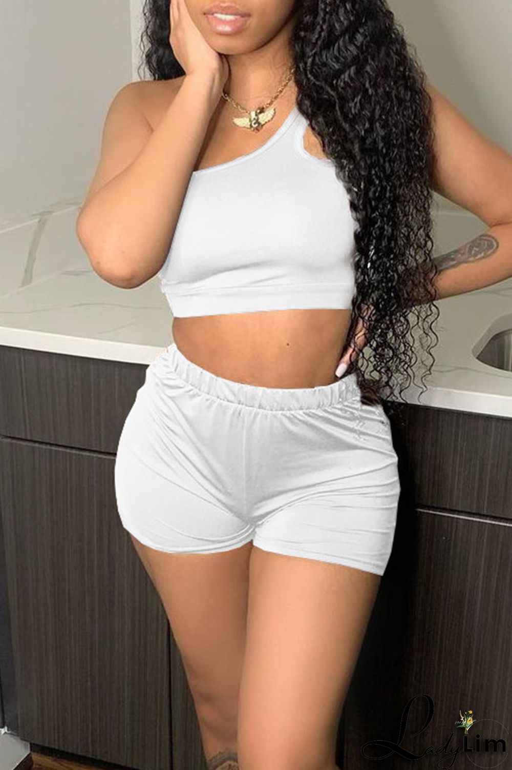 Red Sexy Solid Split Joint Asymmetrical Collar Two Pieces