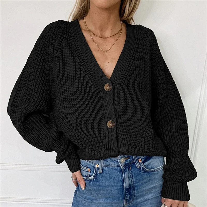 2020 Autumn Cardigan Women V-Neck Button Batwing Sleeve Knitted Sweater Casual Solid Oversized Cardigans Korean Chic Tops Ladies