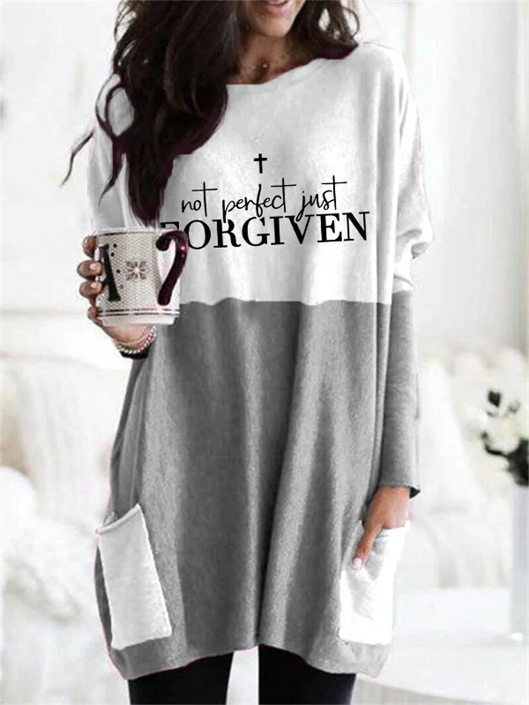 Vefave Not Perfect Just Forgiven Patch Pocket T Shirt