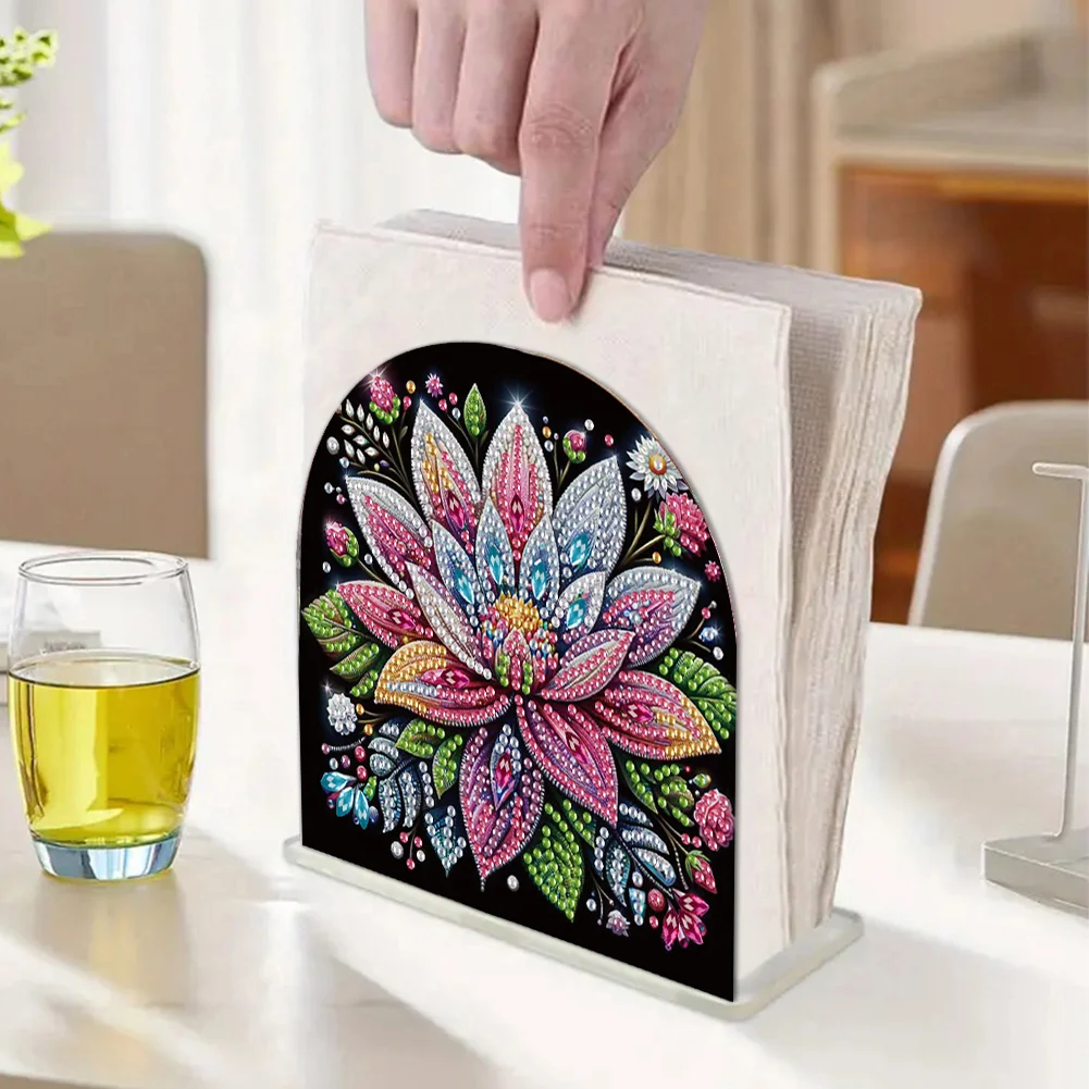 DIY Flowers Acrylic Diamond Painting Napkin Rack Diamond Art Paper Towel Holder