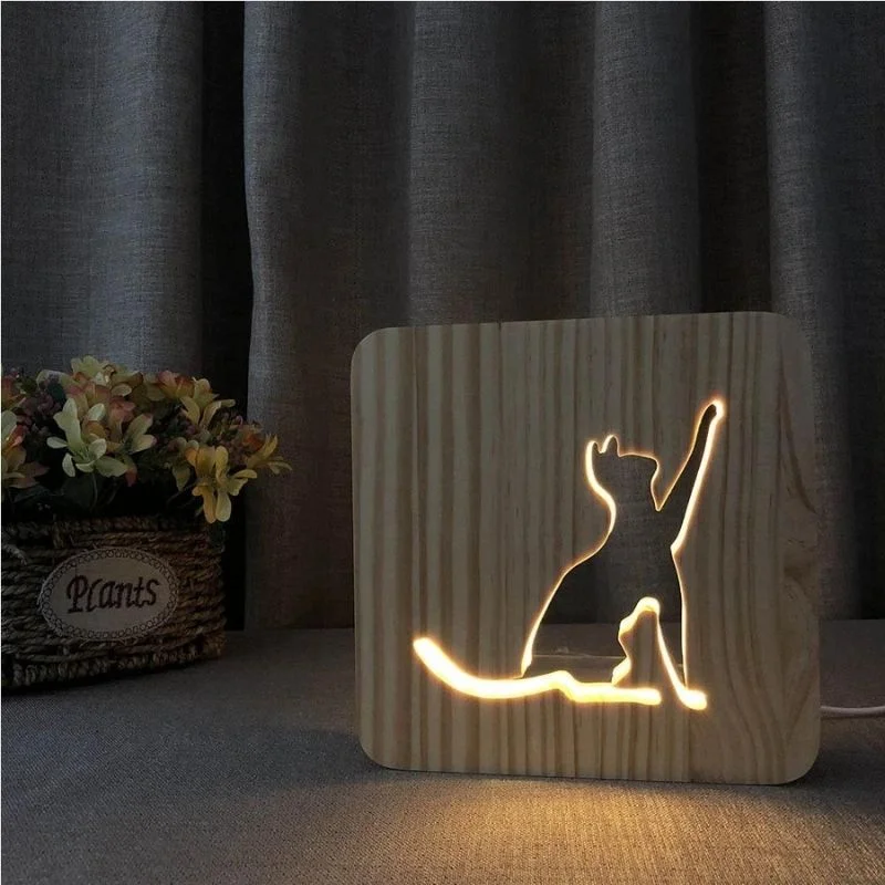 Cat Shape 1 Wooden Decorative Light